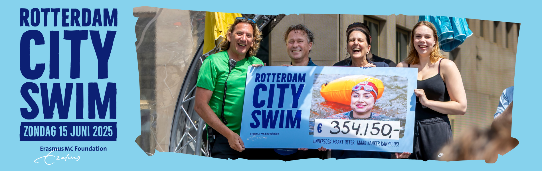 Chequebedrag van 354.150 euro werd bekend gemaakt tijdens de Rotterdam City Swim 2025